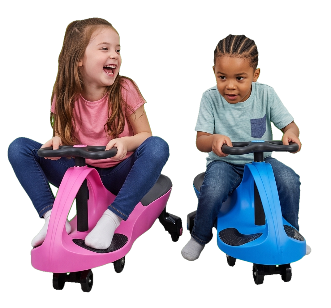 Children on ride-on cars