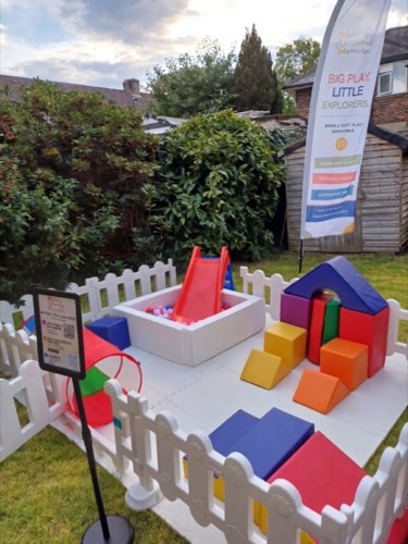 Full branded soft play setup with tunnel, foam blocks and ball pit